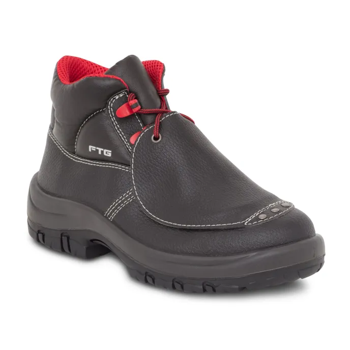 Scarpe Antinfortunistiche Reis - Colore Nero/Rosso, Puntale In Acciaio 200J, Suola Doppio Poliuretano, Pelle Bovina, Fodera In Pelliccia