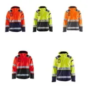 Giacca a guscio da lavoro Blaklader multitasche alta visibilità stretch con capuccio impermeabile 498719873389L