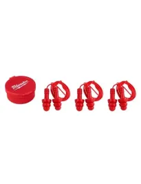 3 Pezzi - Insertri Auricolari da Lavoro con Cordino Riutilizzabili Milwaukee Plugs Corted 4932471904