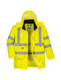 Giacca da Lavoro Alta Visibilità Impermeabile Multitasche con Cappuccio 7 In 1 Traffic Portwest S427