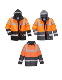 Giacca da Lavoro Alta Visibilità Impermeabile Multitasche Bicolore con Cappuccio Traffic Portwest S467