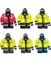 Giacca da Lavoro Alta Visibilità Impermeabile Multitasche Bicolore con Cappuccio Traffic Portwest S466