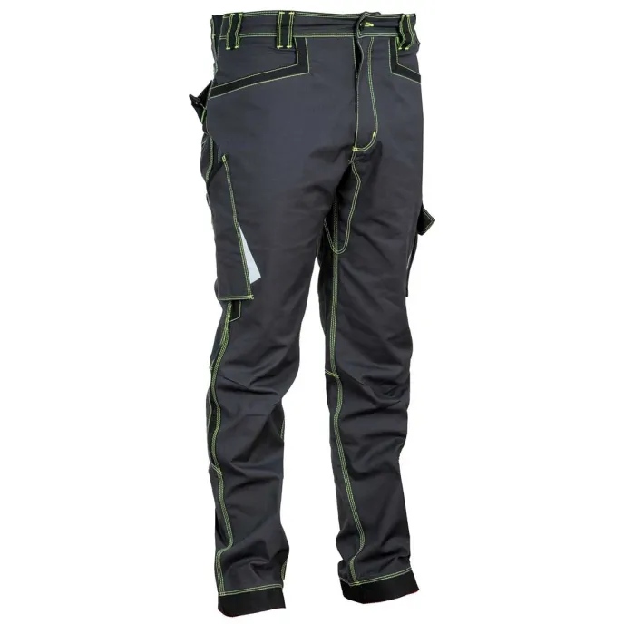 Fuori tutto - Pantaloni da Lavoro Stretch Elasticizzati Multitasche Cofra Montijo V482-0-04 Colore Antracite Nero Lime Taglia 52