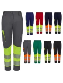 Pantaloni da Lavoro Velilla Alta Visibilità Multitasche Stretch Bicolore 303032S