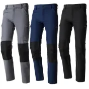 Pantalone da Lavoro Multitasche in Tessuto Stretch 437470 Neri