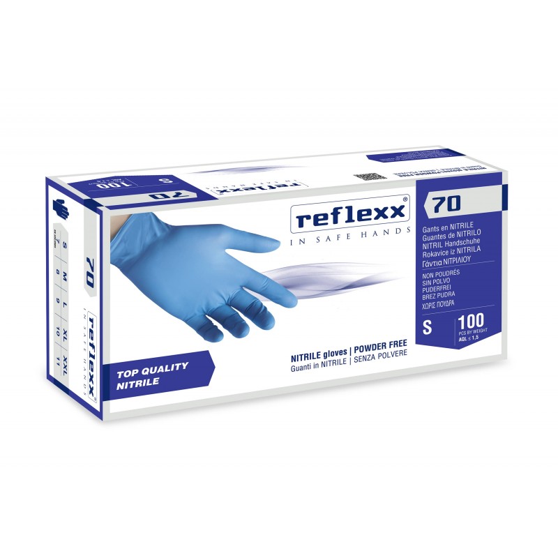 Guanti in nitrile di qualità top Reflexx 70 BLU senza polvere - 100 Pezzi