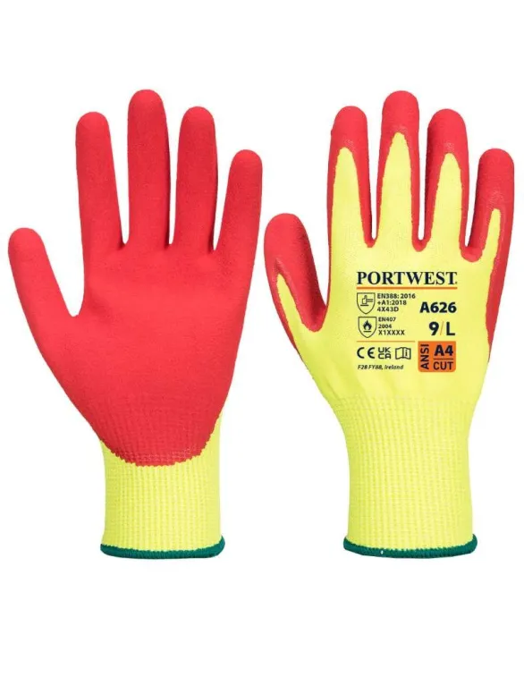 12 Paia - Guanti da Lavoro Antitaglio Vis-Tex HR - Nitrile - A626 Portwest