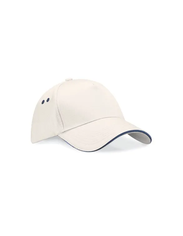 Beechfield Ultimate 5 Panel Cap With Sandwich Peak - White/French Navy