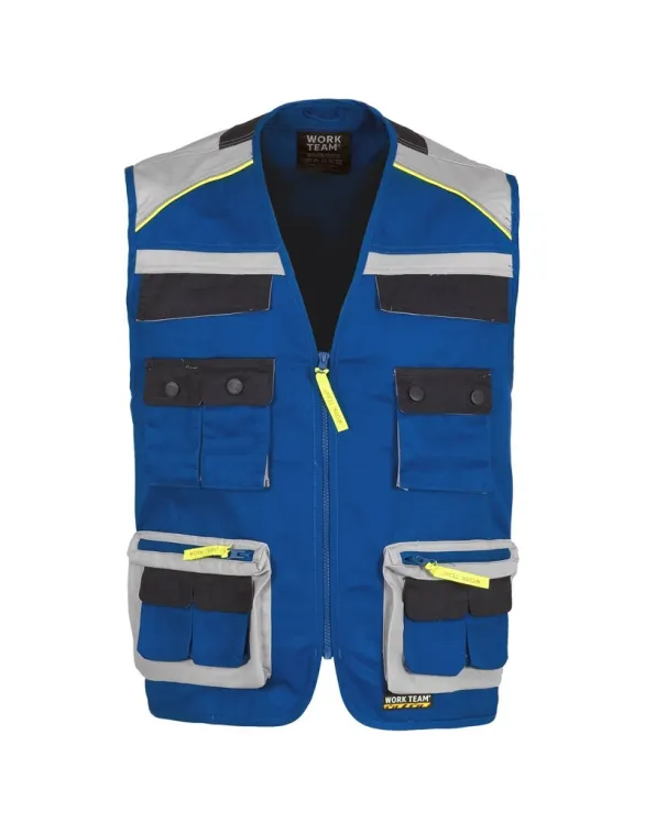 Gilet safari estivo multitasche con dettagli riflettenti Workteam